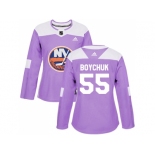 Women Adidas New York Islanders #55 Johnny Boychuk Purple Authentic Fights Cancer Stitched NHL Jersey