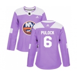 Women Adidas New York Islanders #6 Ryan Pulock Authentic Purple Fights Cancer Practice NHL Jersey