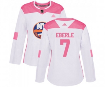 Women Adidas New York Islanders #7 Jordan Eberle Authentic White Pink Fashion NHL Jersey