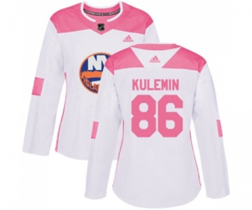 Women Adidas New York Islanders #86 Nikolay Kulemin Authentic White Pink Fashion NHL Jersey