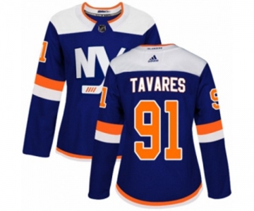 Women Adidas New York Islanders #91 John Tavares Authentic Blue Alternate NHL Jersey