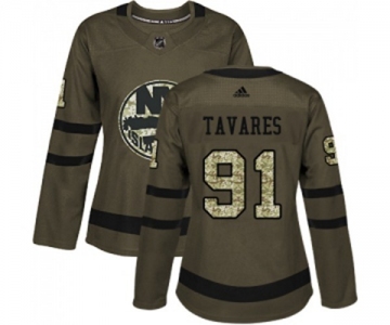 Women Adidas New York Islanders #91 John Tavares Authentic Green Salute to Service NHL Jersey