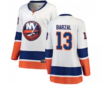 Women New York Islanders #13 Mathew Barzal Fanatics Branded White Away Breakaway NHL Jersey