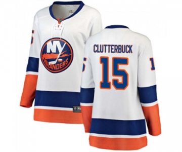 Women New York Islanders #15 Cal Clutterbuck Fanatics Branded White Away Breakaway NHL Jersey