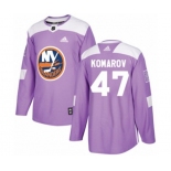 Youth Adidas New York Islanders #47 Leo Komarov Authentic Purple Fights Cancer Practice NHL Jersey