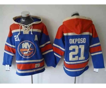 nhl jerseys new york islanders #21 okposo blue-red[pullover hooded sweatshirt][patch A]