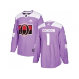 Men Adidas Ottawa Senators #1 Mike Condon Purple Authentic Fights Cancer Stitched NHL Jersey