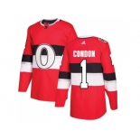 Men Adidas Ottawa Senators #1 Mike Condon Red Authentic 2017 100 Classic Stitched NHL Jersey