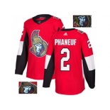 Men Adidas Ottawa Senators #2 Dion Phaneuf Red Home Authentic Fashion Gold Stitched NHL Jersey