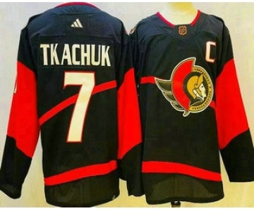 Men's Ottawa Senators #7 Brady Tkachuk Black 2022 Reverse Retro Authentic Jersey