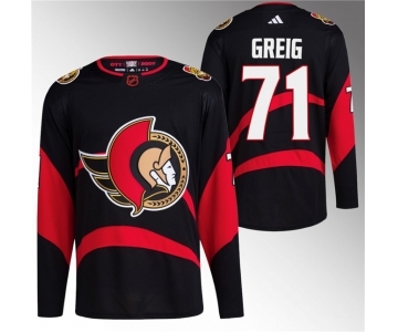 Men's Ottawa Senators #71 Ridly Greig Black Reverse Retro Stitched Jersey