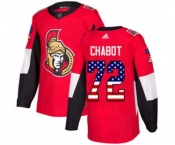 Men's Ottawa Senators #72 Thomas Chabot Red Home USA Flag Stitched Hockey Jersey