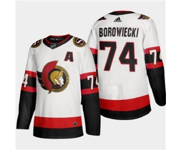 Men's Ottawa Senators #74 Mark Borowiecki 2020-21 Authentic Player Away Stitched Hockey Jersey White