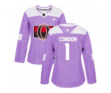 Women Adidas Ottawa Senators #1 Mike Condon Purple Authentic Fights Cancer Stitched NHL Jersey