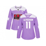 Women Adidas Ottawa Senators #11 Daniel Alfredsson Purple Authentic Fights Cancer Stitched NHL Jersey