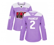 Women Adidas Ottawa Senators #2 Dion Phaneuf Purple Authentic Fights Cancer Stitched NHL Jersey