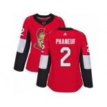 Women Adidas Ottawa Senators #2 Dion Phaneuf Red Home Authentic Stitched NHL Jersey