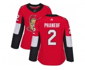 Women Adidas Ottawa Senators #2 Dion Phaneuf Red Home Authentic Stitched NHL Jersey