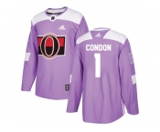 Youth Adidas Ottawa Senators #1 Mike Condon Purple Authentic Fights Cancer Stitched NHL Jersey