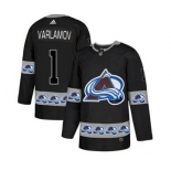 Avalanche #1 Semyon Varlamov Black Team Logo Fashion Stitched Hockey Jersey