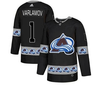 Avalanche #1 Semyon Varlamov Black Team Logo Fashion Stitched Hockey Jersey