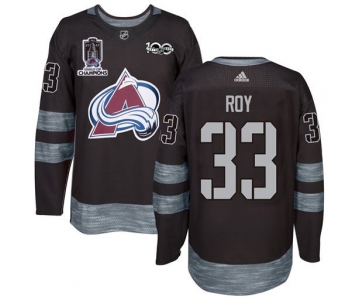 Colorado Avalanche #33 Patrick Roy Black 1917-2017 Black Stanley Cup Champions Patch 100th Anniversary Stitched NHL Jersey