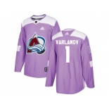 Men Adidas Colorado Avalanche #1 Semyon Varlamov Purple Authentic Fights Cancer Stitched NHL Jersey