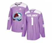 Men Adidas Colorado Avalanche #1 Semyon Varlamov Purple Authentic Fights Cancer Stitched NHL Jersey