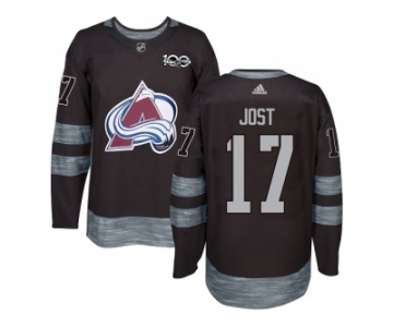 Men Adidas Colorado Avalanche #17 Tyson Jost Black 1917-2017 100th Anniversary Stitched NHL Jersey