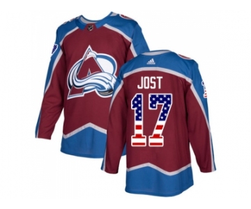 Men Adidas Colorado Avalanche #17 Tyson Jost Burgundy Home Authentic USA Flag Stitched NHL Jersey