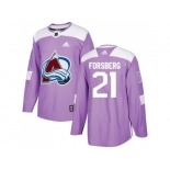 Men Adidas Colorado Avalanche #21 Peter Forsberg Purple Authentic Fights Cancer Stitched NHL Jersey