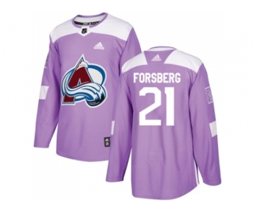 Men Adidas Colorado Avalanche #21 Peter Forsberg Purple Authentic Fights Cancer Stitched NHL Jersey