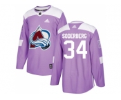 Men Adidas Colorado Avalanche #34 Carl Soderberg Purple Authentic Fights Cancer Stitched NHL Jersey