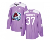 Men Adidas Colorado Avalanche #37 J.T. Compher Purple Authentic Fights Cancer Stitched NHL Jersey