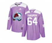 Men Adidas Colorado Avalanche #64 Nail Yakupov Purple Authentic Fights Cancer Stitched NHL Jersey