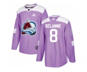 Men Adidas Colorado Avalanche #8 Teemu Selanne Purple Authentic Fights Cancer Stitched NHL Jersey