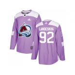 Men Adidas Colorado Avalanche #92 Gabriel Landeskog Purple Authentic Fights Cancer Stitched NHL Jersey