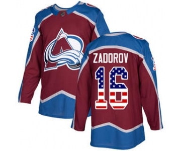 Men's Avalanche #16 Nikita Zadorov Burgundy Home USA Flag Stitched Hockey Jersey