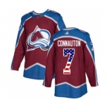 Men's Avalanche #7 Kevin Connauton Burgundy Home Authentic USA Flag Stitched Hockey Jersey