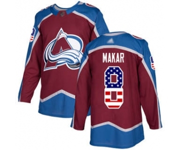 Men's Avalanche #8 Cale Makar Burgundy Home Authentic USA Flag Stitched Hockey Jersey