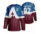 Men's Avalanche #92 Gabriel Landeskog Blue Burgundy Authentic 2019 Stadium Series Stitched Hockey Jersey