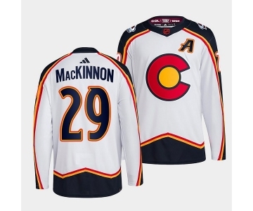 Men's Colorado Avalanche #29 Nathan MacKinnon White 2022-23 Reverse Retro Stitched Jersey