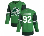 Men's Colorado Avalanche #92 Gabriel Landeskog 2020 St. Patrick's Day Stitched Hockey Jersey Green