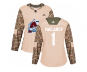 Women Adidas Colorado Avalanche #1 Semyon Varlamov Camo Authentic 2017 Veterans Day Stitched NHL Jersey