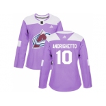 Women Adidas Colorado Avalanche #10 Sven Andrighetto Purple Authentic Fights Cancer Stitched NHL Jersey