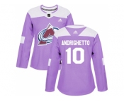 Women Adidas Colorado Avalanche #10 Sven Andrighetto Purple Authentic Fights Cancer Stitched NHL Jersey