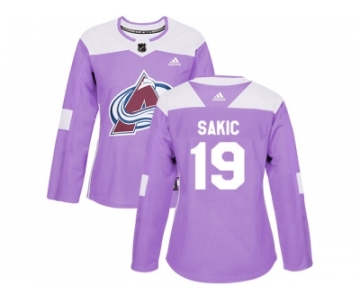 Women Adidas Colorado Avalanche #19 Joe Sakic Purple Authentic Fights Cancer Stitched NHL Jersey