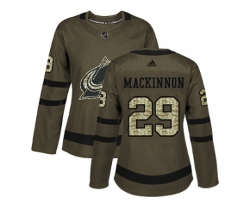 Women Adidas Colorado Avalanche #29 Nathan MacKinnon Green Salute to Service Stitched NHL Jersey