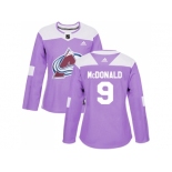 Women Adidas Colorado Avalanche #9 Lanny McDonald Purple Authentic Fights Cancer Stitched NHL Jersey