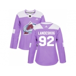 Women Adidas Colorado Avalanche #92 Gabriel Landeskog Purple Authentic Fights Cancer Stitched NHL Jersey